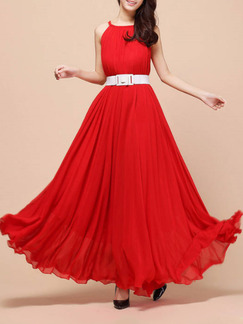 Red Maxi Fit & Flare Slip Dress for Evening Cocktail Ball