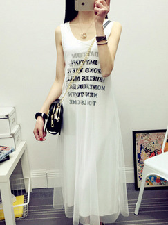 White Black Maxi Shift Dress for Casual Party Evening
