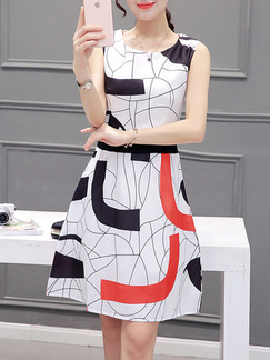 White Black Red Above Knee Fit & Flare Dress for Casual Party Evening