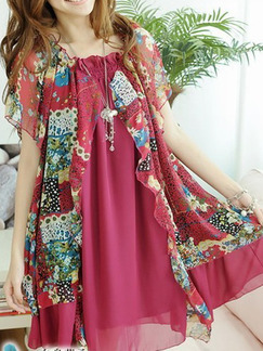 Pink Colorful Above Knee Shift Dress for Casual Party