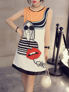 Orange White Colorful Above Knee Shift Dress for Casual Party Evening