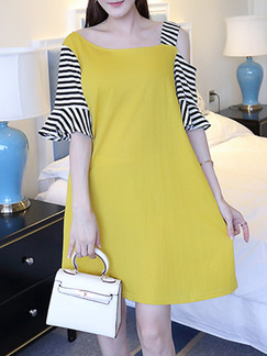 Yellow Black White Above Knee Shift One Shoulder Dress for Casual Party
