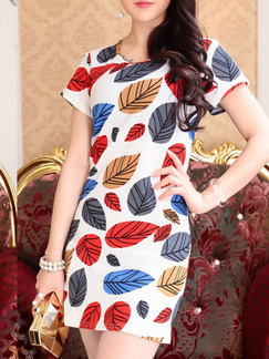 White Red Colorful Above Knee Shift Dress for Casual Party