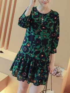 Green Blue Orange Above Knee Plus Size Shift Dress for Casual Party
