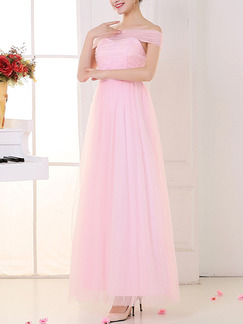 Pink Cute Maxi Off Shoulder Dress for Prom Bridesmaid