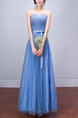 Blue Strapless Maxi Plus Size Dress for Prom Bridesmaid