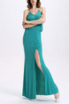 Blue Green Maxi Plus Size V Neck Slip Backless Dress for Cocktail Evening Prom