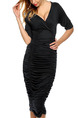 Black Bodycon V Neck Knee Length Plus Size Dress for Cocktail Party Evening