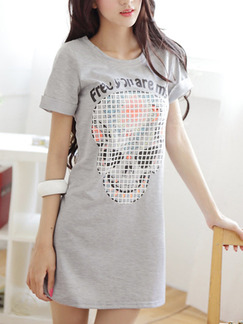 Grey Shift T-Shirt Above Knee Dress for Casual