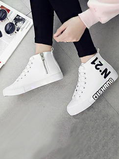 White and Black Leather Round Toe Lace Up Boots Rubber Shoes