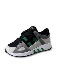 Grey Black and Green Suede Round Toe Lace Up Rubber Shoes