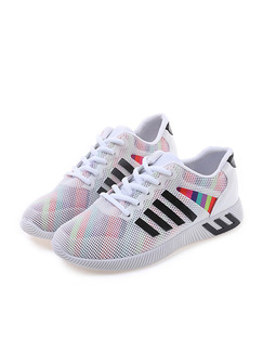 White Colorful Gauze Round Toe Lace Up Rubber Shoes