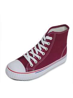 Red and White Canvas Round Toe Lace Up Rubber Shoes Boots