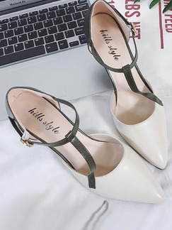 White and Green Leather Pointed Toe Low Heel Stiletto Heel 7.5CM Heels