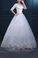 White Bateau Princess Beading Appliques Dress for Wedding