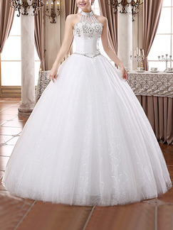 white beaded evening gown