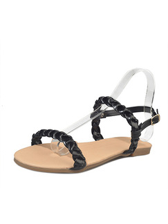 Black and Beige Leather Open Toe Ankle Strap Sandals