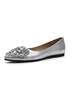 Silver Leather Pointed Toe Flats