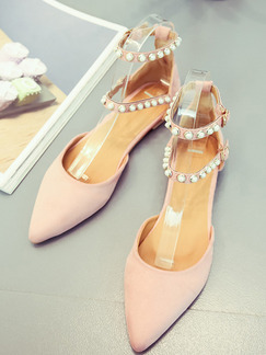 Pink Suede Pointed Toe Ankle Strap 1 cm Flats