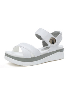 White and Grey Leather Open Toe Ankle Strap 5CM Sandals