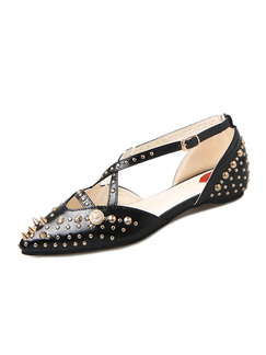 Black and Gold Leather Pointed Toe Flats