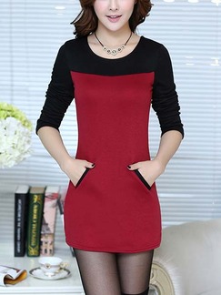 Black and Red Short Mini Long Sleeves Dress for Casual Winter