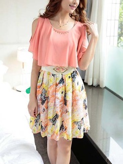 Pink and Colorful Off Shoulder Short to Mini Korean Dress for Casual Summer