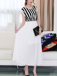 Black and White Chiffon Maxi Korean Dress for Casual Summer Semi Formal Evening