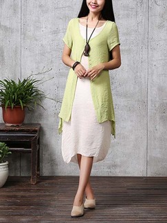 Green and White Two Pieces Long Below the Knee Dress for Casual Summer