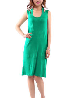 Green Sheath Knee Length Plus Size Dress For Casual Beach