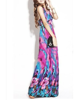 Purple Maxi Halter Floral Dress For Casual Beach