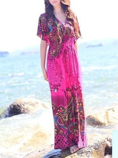 Purple V Neck Maxi Dress for Casual Beach