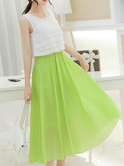 White and Green Two Piece Midi Plus Size Dress for Casual Beach