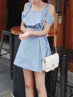 Blue Fit & Flare Above Knee Dress For Casual