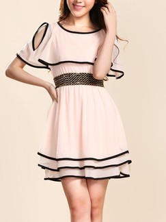 Pink Cute Fit & Flare Above Knee Dress for Casual Party