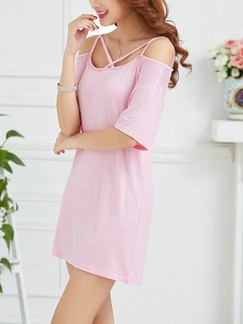 Pink Off Shoulder Above Knee Shift Cute Dress for Casual