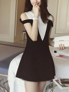 Black and White Fit & Flare Above Knee Dress for Casual Evening