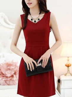 Red Shift Above Knee V Neck Dress for Casual Party Evening