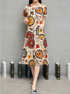 Yellow Colorful Cute Shift Knee Length Plus Size Dress for Casual