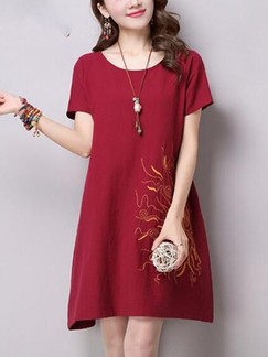 Red Shift Above Knee Plus Size Dress for Casual