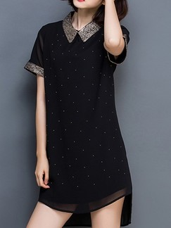 Black Shift Shirt Above Knee Plus Size Dress for Casual Evening