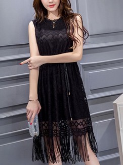 Black Shift Knee Length Lace Plus Size Dress for Casual Evening Party