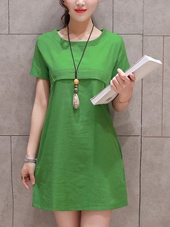 Green Shift Above Knee Plus Size Dress for Casual
