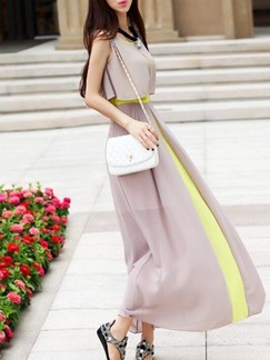 Beige and Yellow Maxi Dress for Casual Evening