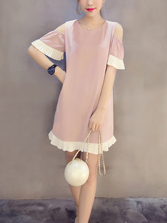 Pink Cute Shift Above Knee Plus Size Dress for Casual Party