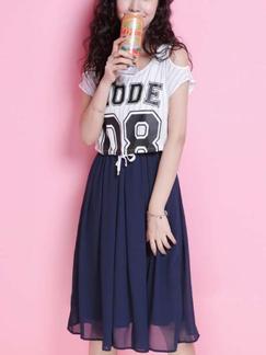 White and Blue Fit  Flare Knee Length Dress for Casual