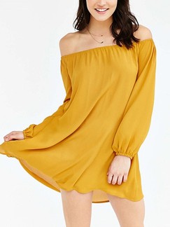 Yellow Off Shoulder Shift Above Knee Plus Size Long Sleeve Dress for Casual Party Evening