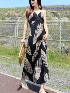 Black Slip V Neck Maxi Dress for Casual Beach