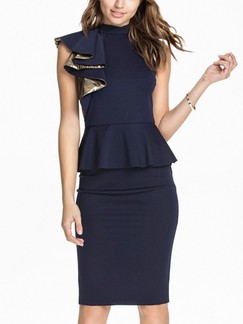 Blue Bodycon Knee Length Dress for Cocktail Party Evening