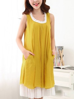 Yellow Slip Shift Knee Length Plus Size Dress for Casual